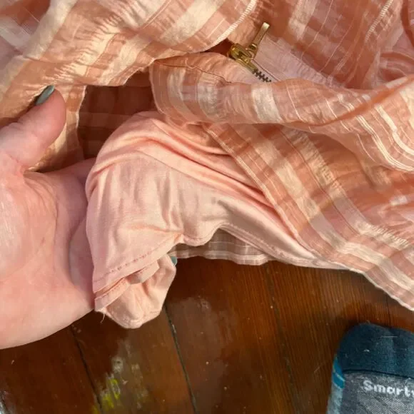 Anthropologie Peach Orange Striped Zip Front Mini Dress with Cotton Slip XL - Picture 5 of 7